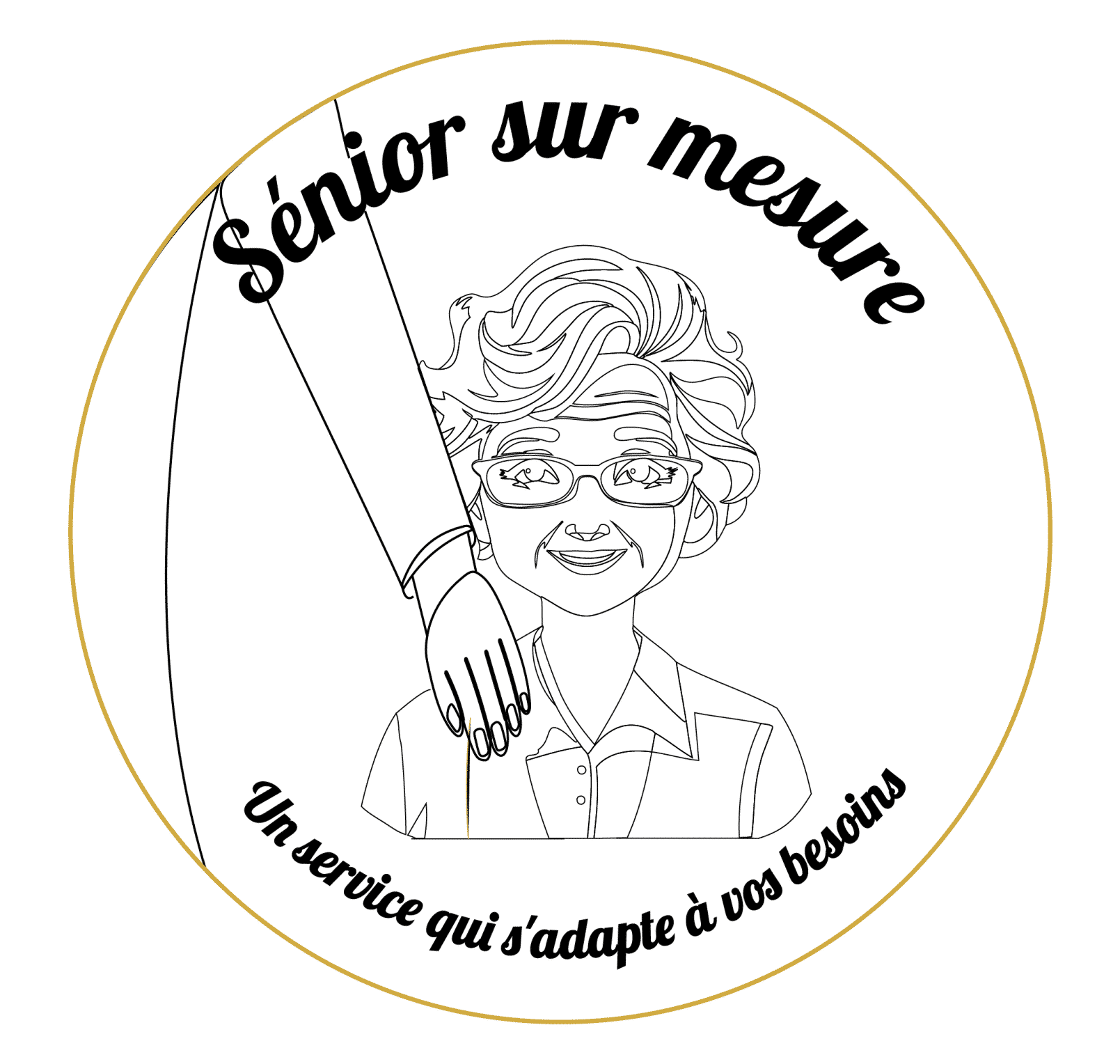 Logo de Sénior sur mesure cela représente une personne sénior avec une main sur son épaule